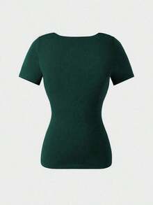 Square Neck Blouse With Short Sleeves, Versatile And Stylish Casual Wear For Everyday Use, Spring/Summer Clothing - Dark Green - View 7