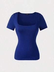 Square Neck Blouse With Short Sleeves, Versatile And Stylish Casual Wear For Everyday Use, Spring/Summer Clothing - Blue-green Water - View 6