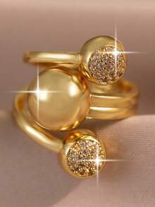 1 chiếc nhẫn hở đính đá Cubic Zirconia hình cầu vàng sang trọng, thiết kế quấn xoắn cầu thiên thể đính đá pave, nhẫn statement cho trang sức hàng ngày & tiệc, tiệc chiêu đãi, dạ hội, tiệc tùng - quả bóng - Xem 8