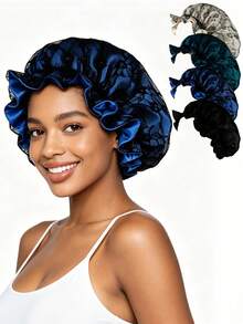 1 pieza Gorro de dormir de satén con ribete de encaje, exterior de encaje delicado con forro interior de satén suave, estilo elegante vintage, ribete de volantes elásticos para un ajuste ceñido, transpirable, anti-frizz y anti-estático; adecuado para dormir en casa, cuidado de la piel, spa, viajes o estilismo de vacaciones, disponible en varios colores, cuidado suave del cabello, combinando estética y practicidad, playa, festival - multicolor - Ver 1