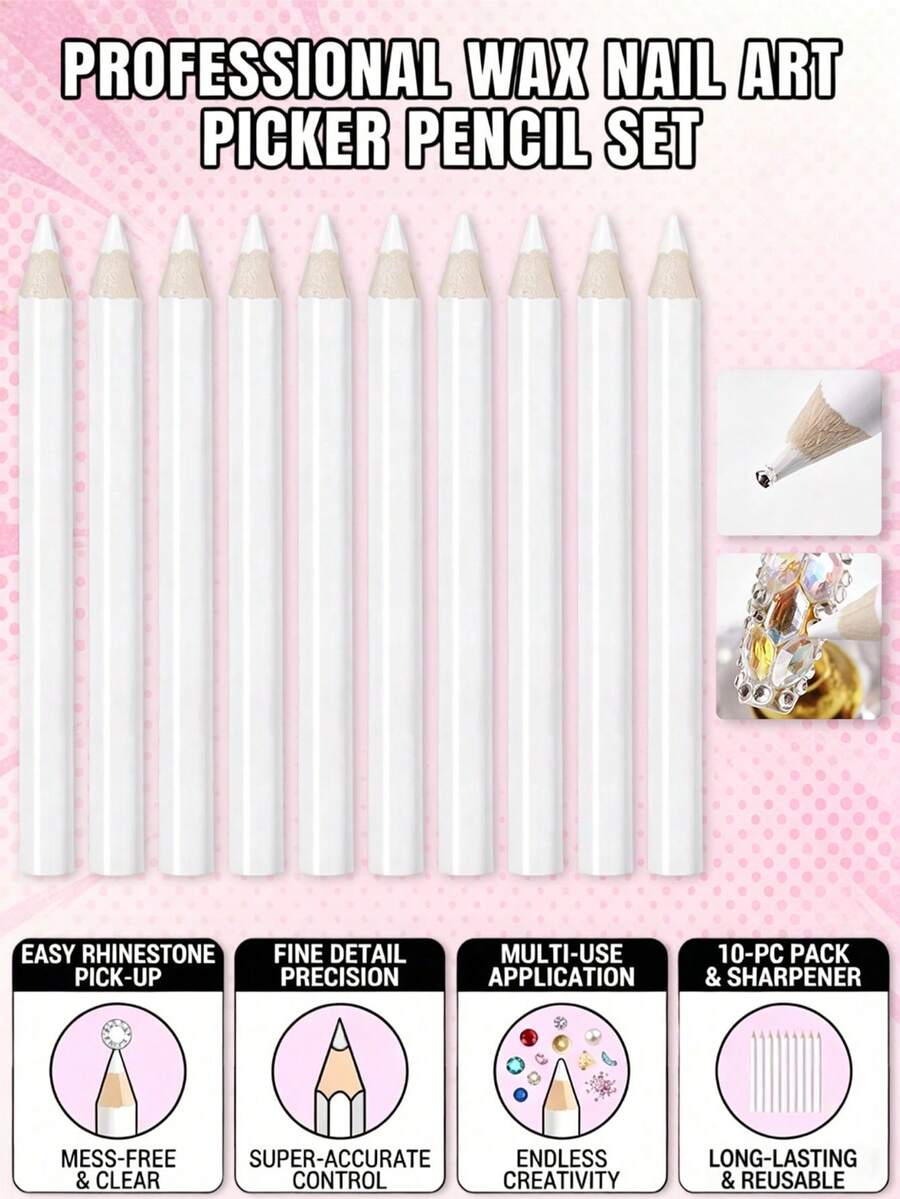 10pcs White Crystal Rhinestone Dotting Pen - Suitable For Nail Art Rhinestone Inlay, Phone Decoration, DIY Crafts And More - Multicolor - View 1