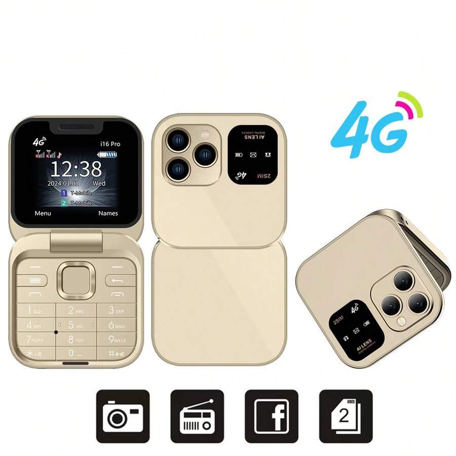 I16PRO 4G LTE Mini Flip Mobile Phone Call Recording Speed Dial FM Radio Flashlight Dual SIM Card Small Fold Box Cellphone - 查看 1
