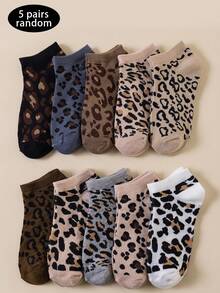 5/8/10 Pasang Kaos Kaki Pendek Motif Leopard Wanita, Kaos Kaki Kasual Berpotongan Rendah, Kaos Kaki Tipis Vintage Serbaguna untuk Pelajar Musim Semi/Panas, Kaos Kaki Pendek Tak Terlihat yang Dipersonalisasi - MultiWarna - View 6