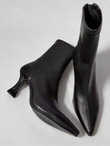 2025 Autumn/Winter New Brown High Heel Ankle Boots For Women, Pointed Toe Elastic Slim Fit Thermal Lined Ankle Boots - Black - View 11