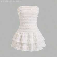 Soqi Women's Clothing  Vestido mini de punto texturizado con escote bandeau - Albaricoque - Ver 1