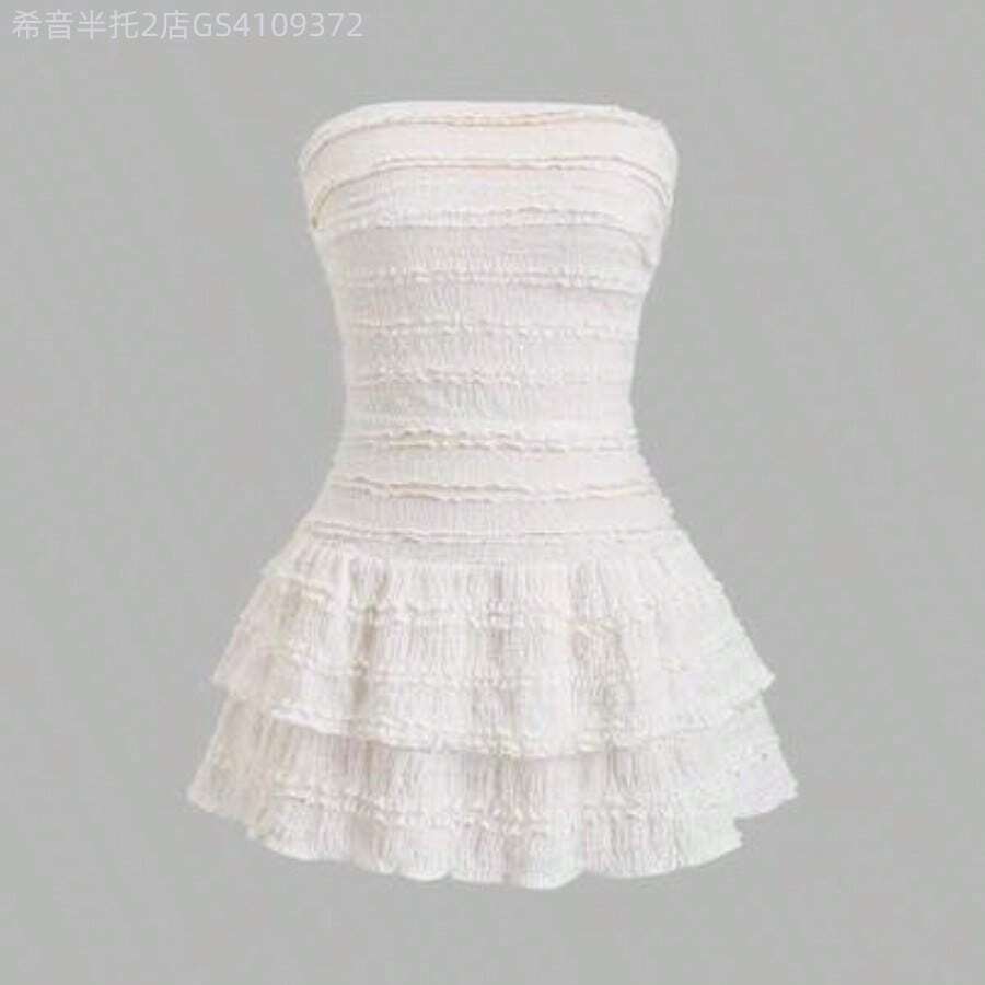 Soqi Women's Clothing Vestido mini de punto texturizado con escote bandeau - Albaricoque - Ver 1