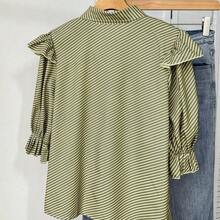 Camisa de mujer de uso diario versátil y casual con cuello de corbata a rayas y abotonadura sencilla - Azul marino - Ver 4