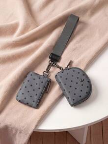 Mini Zip Around Wristlet Wallets For Women -KeyChain Wallet With Detachable Dual Pouch Wristlet -Key Chain Coin Purse Small Wallets - Polka Dot Black and Gray - View 5