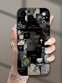 1pc Black & White Graphic Pattern Stylish Religious Believer Design Soft Protective Phone Case, Suitable As Gift For Friends, Family, Couples, Yourself, Compatible With IPhone 17/16/15/14/13/12/11/Pro/ProMax/X/XR/XS/XSMAX/7/8/PLUS And Models - Black - View 1
