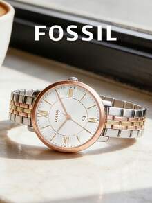 Fossil 女款石英手錶，奢華品牌，不鏽鋼手鍊，玫瑰金/銀色，鑲嵌錶盤，日期顯示，正式類比手錶，適合辦公室、週年紀念、生日、情人節、畢業典禮的優雅禮物 - 白色 - 查看 4
