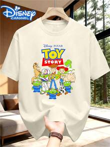 Disney Toy Story All-Character Print T-Shirt For Men: Summer, 100% Cotton, Loose Fit, Short Sleeve,Men's T-Shirts, Shirts,Disney Collaboration - 杏色 - 查看 3