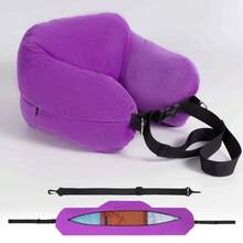 Cómoda almohada de viaje, almohada ajustable en forma de U para el cuello, funda de almohada portátil rellenable multifuncional lavable para avión 1DOP - Rosa - Ver 4