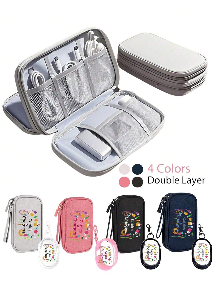 Electronic Product Storage Travel Bag, Portable Cable Organizer Bag, Suitable For Chargers, USB Cables, Earphones, Power Banks, External Hard Drives And Tech Accessories, Waterproof Travel Storage Bag With Zipper Closure - Multicolor - View 1