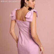 MewMuse.  Vestido mini rosa con gran lazo en el hombro, sin mangas, estilo princesa, romántico para mujer, dulce y elegante para vacaciones, citas, fiestas, graduación, invitadas a bodas, vestido de fiesta, vestidos de verano para mujer, ropa de verano - Rojo - Ver 4