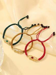 1pc Handmade Woven Arabic Style Bracelet, Hollow Rhinestone Inlaid, Drawstring Design Armband, Petite Vintage Design, Suitable For Moroccan Bride Wedding Party And Festivals - Style B - View 6