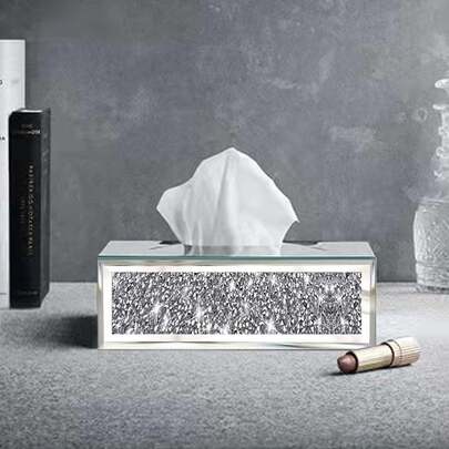 1PC European-Style Dustproof Crystal Diamond Glass Leather Tissue Box Cream Style Living Room High-End Restaurant Simple Bar Countertop Light Luxury Creative Tissue Box/Very Suitable For Restaurants, Homes, Bedrooms, Living Rooms And Bathrooms