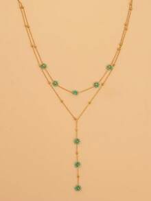 Stainless Steel Multi-Color Beaded Flower Decorative Necklace, Gold-Plated Y-Shaped Chain Necklace, Elegant Minimalist Style, Suitable For Women's Daily Wear, Can Be Used As Valentine's Day, Mom, Mother's Day Gift - Multicolor - View 14