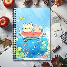 可爱的双猫、西瓜、海洋主题螺旋笔记本，清新插画，吸睛十足！工作学习的好帮手，记录灵感和日常生活。适合作为毕业礼物、生日礼物、日记、计划和备忘录，为生活增添一抹可爱气息！ - A - 查看 6