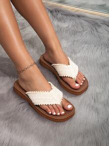 New Summer Women's Flip Flops, Sexy Open Toe, Comfortable & Versatile, Lightweight & Breathable, Fashionable Thick-Soled Sandals, Suitable For Beach, Vacation, Dates, Indoor Wear - Beige - View 2