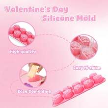 2 Pack 20 Cavity Rose Shaped Silicone Chocolate Molds, Heat Resistant Non-Stick Baking Tray, Easy Release & Clean, For Chocolate Candy Mousse Cake Dessert, Valentine Mother's Day Party Home Baking Decor - 2 Pink Items - View 5