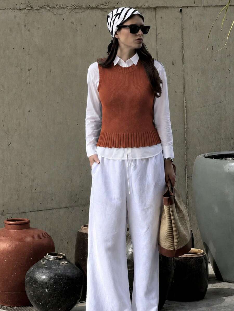 Women's Tank Top Vest, Water Bottle Style, Modal Knit, Winter/Summer Fitted Layering, Basic - Mocha Brown - View 1
