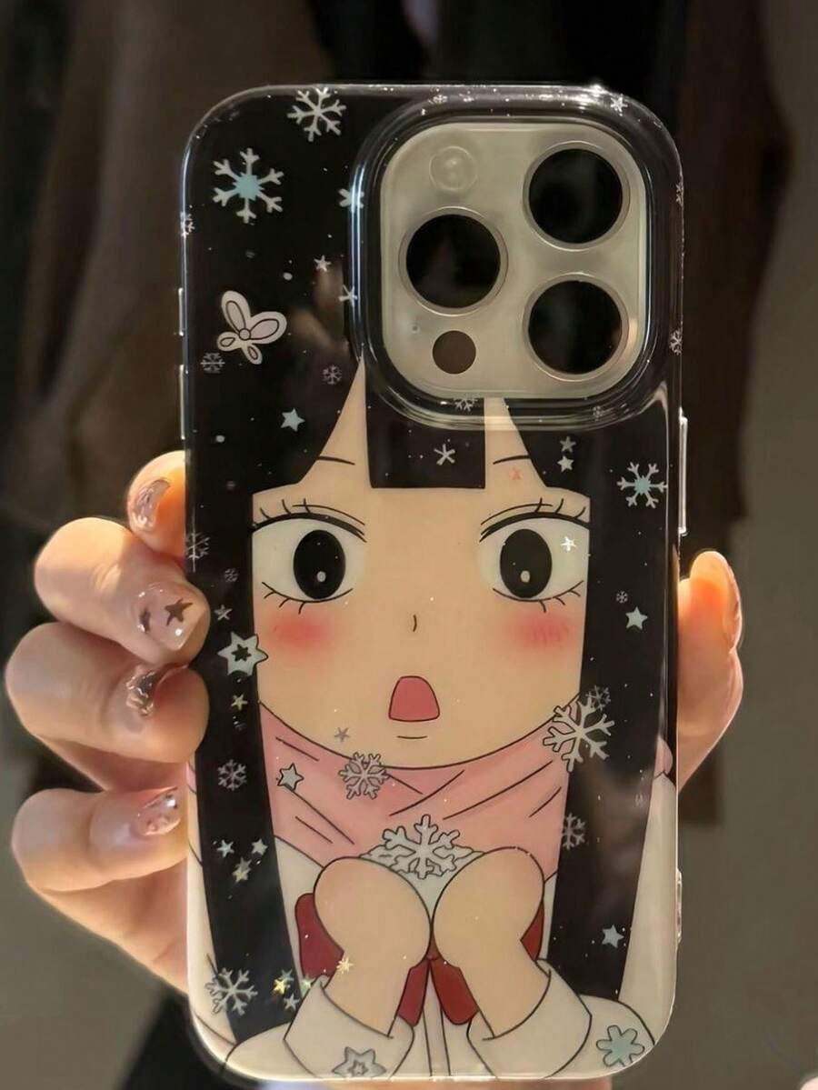 1件可愛大眼卡通圖案手機殼,甜美時尚蘿莉塔風格保護殼,適用於 /IPhone17 Pro Max/IPhone16 Pro Max/IPhone15 Pro/IPhone14/IPhone13/12/11,適合送給家人/朋友/姊妹/女友的精美禮物,美學風格 - 雪花 黑色 - 查看 1