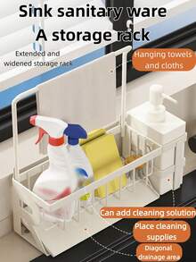 Versatile Kitchen & Bathroom Sink Organizer - Durable Plastic/Metal Drain Rack For Sponges, Cloths & Supplies - A - View 4