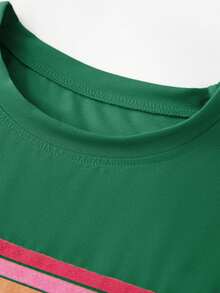 2 Piece Lounge Sets For Women Summer Rainbow Striped Tops Casual Shorts Color Blocked Suit Sweatshirts Set - 綠色 - 查看 5