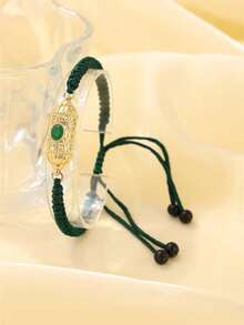 1pc Handmade Woven Arabic Style Bracelet, Hollow Rhinestone Inlaid, Drawstring Design Armband, Petite Vintage Design, Suitable For Moroccan Bride Wedding Party And Festivals - Style B - View 9