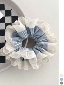 Striped Hair Scrunchie Niche Design Minimalist Premium Daily Hair Accessory Sweet Vintage Feminine Vibe Beige Striped Double Layer Large Scrunchie Niche Luxury Hair Tie - Multicolor - View 10