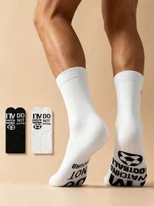 4 paires de chaussettes de football unisexes à lettres jacquard, mélange noir et blanc, douces et respirantes pour le sport et les trajets quotidiens - Noir et Blanc - Voir 1
