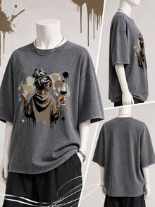 Women's Spring And Summer Printed White T-Shirt With Slogan From The Korean Drama "My Treatment", Stylish And Decent Theme Park Travel Clothes, Ideal For Travel And Tourism, Fashionable Short-Sleeved Round Neck Top. - 灰色 - 查看 5