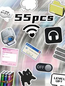 55pcs Retro Internet Stickers Featuring Pixelated Designs Inspired By Vintage Interfaces. With A Nostalgic Aesthetic, They Are Ideal For Laptops, Tablet Cases, Air Conditioners And Motorbikes. Durable And Decorative, They Offer A Unique, One-Of-A-Kind Look. - Multicolor - View 9