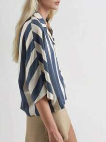 Relaxed Fit Striped Button-Down Shirt Carnation Pink - Blue - View 4