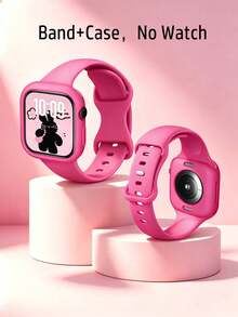 Huastonband 1組粉色矽膠錶帶與錶殼，相容於 Ultra 3/2/1、SE、S10/S10/S11/S9/S8/S7/S6/S5/S4，超薄柔軟舒適，附軟質保護殼，尺寸 38/40/41mm、42/44/45/46/49mm，防水防汗，適合戶外運動、瑜伽、健身、夏季海灘活動 - 芭比粉 - 查看 4