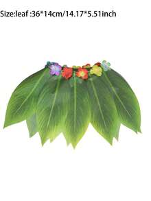 1pc Hawaiian Leaf Hula Skirt With Flowers,Soft Breathable Adjustable Artificial Green Leaf Skirts Decor,Suitable For Hawaiian Themed Parties, Beach Parties, Luau Parties And Masquerades,Ideal Gifts For Family Friends - View 7