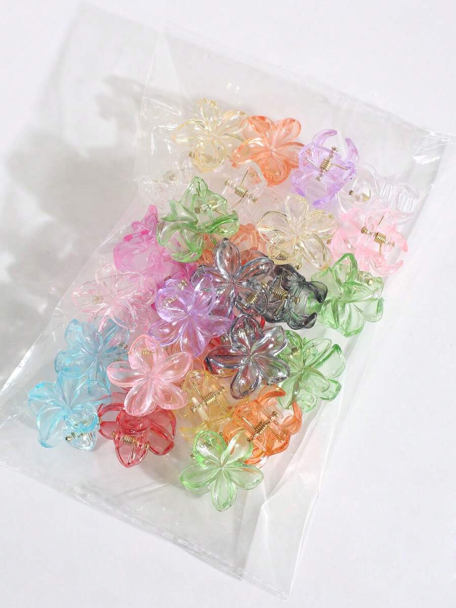 15/20/30pcs Mini Flower Shaped Hair Claw Clips, Transparent Color Series, Small Size Hair Clips For Braiding, Flyaway And Bangs