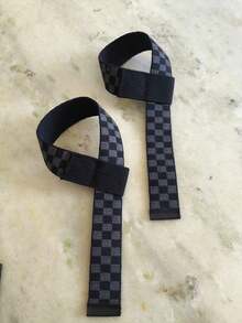 Strap 1 Par Tala Academia Musculação de Lona Gorgurão Reforçado Crossfit Treino - cinza quadriculado - Visão 4