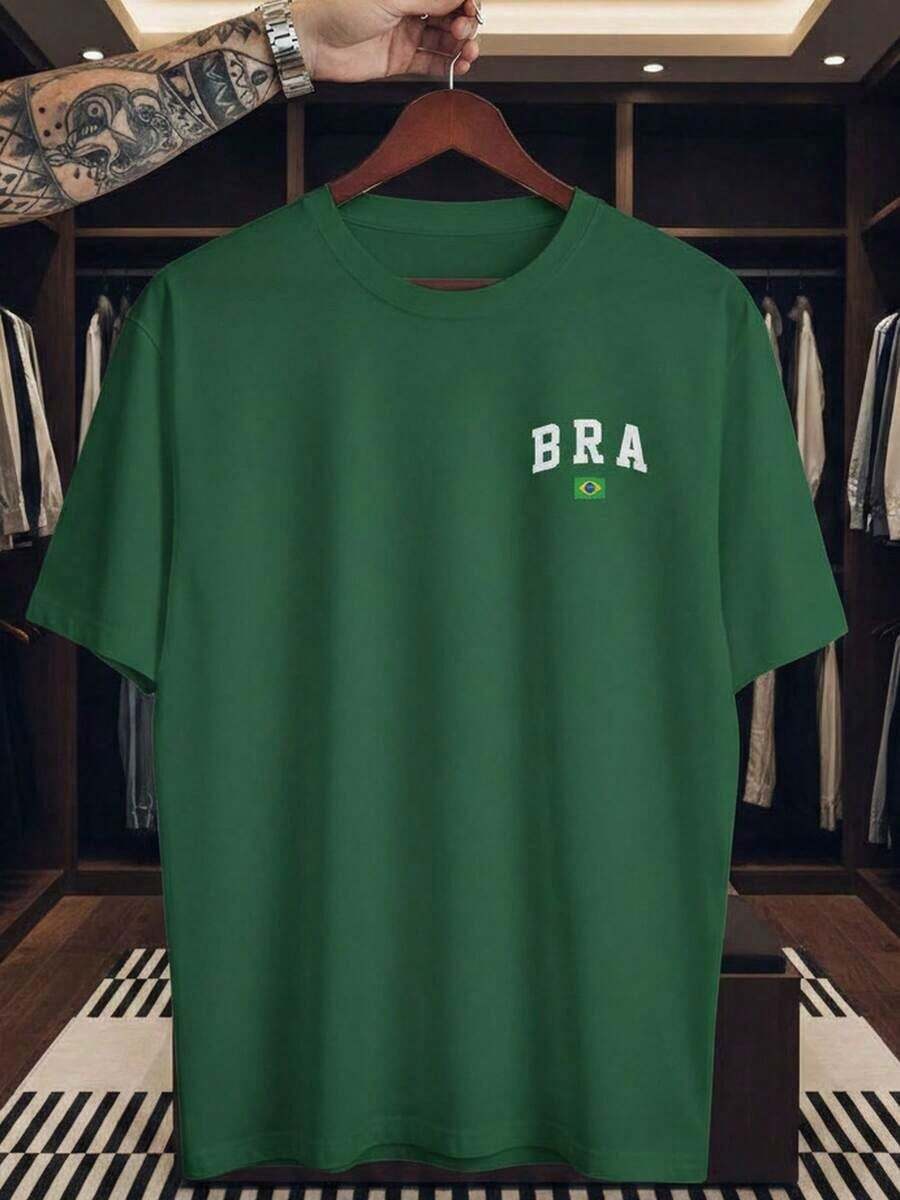 Unisex T-Shirt Supporting The Brazilian National Football Team - Men's And Women's 100% Cotton, Casual, Crew Neck - 軍綠色 - 查看 1