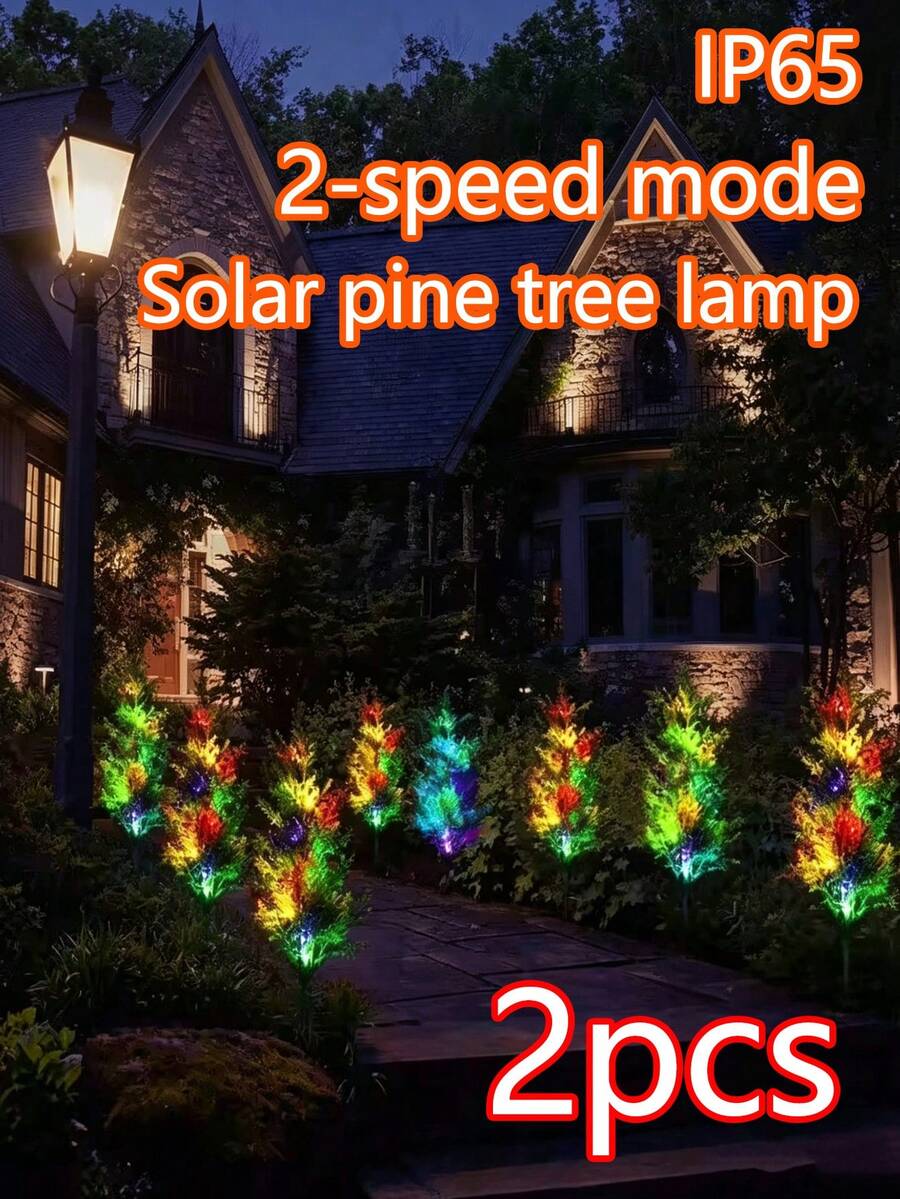 2/1pc Đèn vườn năng lượng mặt trời hình cây bách giả, đèn cọc cây xanh LED lãng mạn, đèn cảnh quan năng lượng mặt trời chống nước cho sân vườn ngoài trời, hiên, lối đi và trang trí vườn - Đèn trang trí cây thông và cây bách chạy bằng năng lượng mặt trời - Xem 1