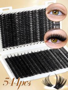 544/640pcs D Curl Single Flare False Eyelashes, Large Capacity For Thick Fluffy Natural Eye Makeup, Suitable For Home DIY, Beginners And Makeup Artists, Soft And Long-Lasting, Create Fox Eye And Cat Eye Looks - D - View 3