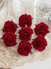 5/15/25pcs Artificial Velvet Rose Flower Heads, Suitable For Wedding Party Decor, Cake Decor, Home Living Room Tabletop Decor, Fake Plants, Autumn Decor, Room Decor, Desk Decor, Garden Decor, Valentine's Day Bride Wrist Corsage - Red - View 4