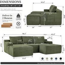 96" Sectional Couches For Living Room Cloud Couch Sofa With L-Shape Upholstered Boneless Couchs Modern Modular Sectional Couch With Chaise (Green, 96" W+Right Facing Chaise+2Seaters+Ottoman) - 綠色 - 查看 7