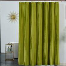 Olive Sage Green Velvet Shower Curtain 260 GSM Heavyweight No-Cling Drape Water Repellent Luxury Hotel Style Moody Boho And Vintage Farmhouse Decor 72x72 Inch 12 Gold Hooks Included - Light Green - View 8