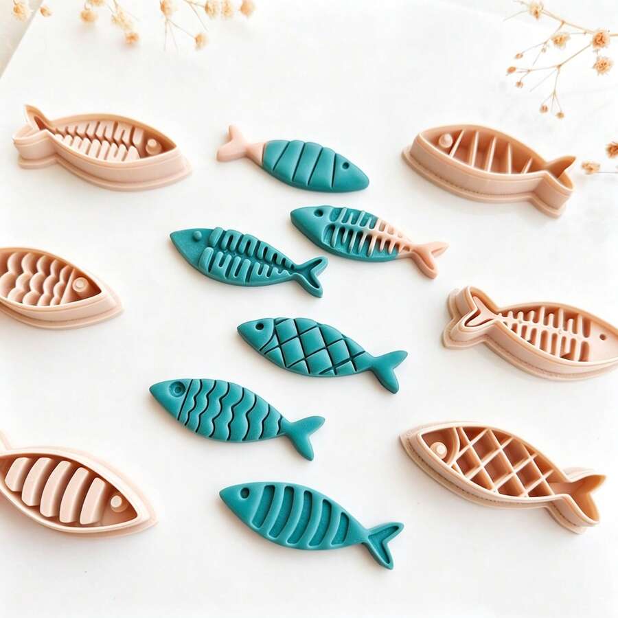 Molde y cortador de arcilla polimérica con forma de pez, estilo bohemio, adecuado para la fabricación de joyas, colgantes, pendientes. Molde de arcilla polimérica con forma de pez pequeño, adecuado para la fabricación de pendientes y joyas DIY, aplicable para diseños hechos a mano, artesanía creativa - Albaricoque - Ver 1