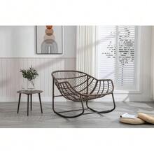 Silla mecedora de ratán para exteriores, sillón reclinable mecedor acolchado para porche delantero. - Gris - Ver 4