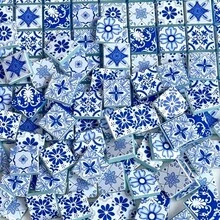 100g/200g Classic Blue And White Porcelain Pattern Mosaic Particles, Mandala Pattern Glass Mosaic Material, 2.3*2.3CM Random Pattern Delivery, Suitable For Handicraft Creation, Tabletop And Stair Decoration, Mosaic Wall Mural - CZQH - View 2