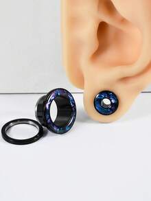 1PC Rainbow Flash Round Shell Ear Plug Tunnel Plated Black Stainless Steel Round Hollow Pulley Expansion Ear Gauge Stretcher Piercing Jewelry 6-25mm Punk In Daily Life - 1 Shell-shaped Pulley Ear Amplifier - View 9
