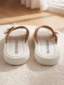 3-12 Years Old Children's New Hot-Selling Caramel Color Flip-Flops. Caramel Color Hollow Lace + Wavy Lace + Rabbit + Polka Dot Mesh Flower Decoration. Thick Anti-Slip Sole, Slip-On Design, Cool Summer Feel. Suitable For Home Use And Short-Distance Casual Outings. - Brown - View 7