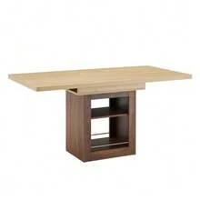 Extendable Wood-Effect Dining Table With Storage Space, Two Sizes 130cm/160cm, Walnut-Colored MDF Frame, With Removable Compartments, Suitable For Small Apartments And For 4 To 8 People. - 自然色 - 查看 9